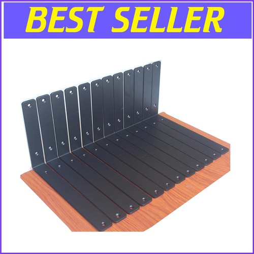 Complete 12 Pack of Heavy-Duty 12"x8" Black Shelf Brackets with Screws Included