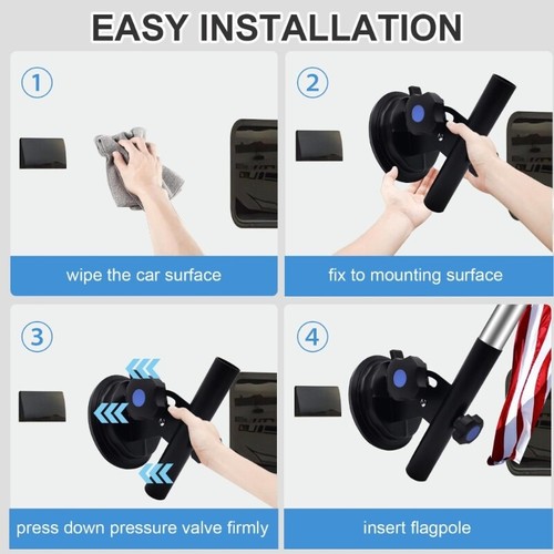 Aluminum Adjustable Flagpole Rack Heavy Duty Suction Base For Vehicle Truck - Zdjęcie 5 z 8