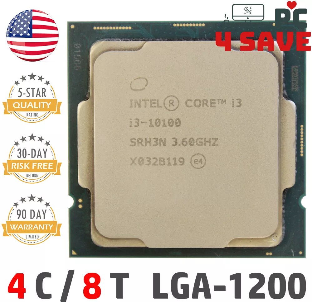 10th Gen Intel Core i3-10100 CPU 3.6GHz (Turbo 4.3GHz) 4-Core 6M LGA-1200  SRH3N