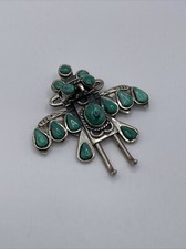 Duży vintage srebrny wisiorek Taxco Meksyk malachit orzeł kachina