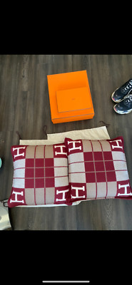 Bid Now: Hermès: a Rouge H and Ecru Avalon III Wool & Cashmere Blanket
