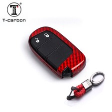 Fits Dodge Charger Challenger Jeep Chrysler Red Key Fob Shell Carbon Fiber Cover