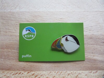 RSPB Puffin head bird on card lapel pin badge