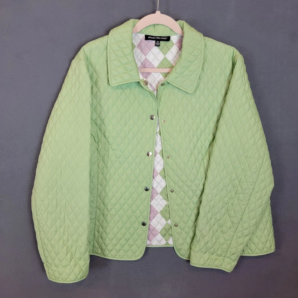 Chaqueta acolchada Briggs New York para mujer 18W verde cuello frontal a presión ligera Foto 3 de 4