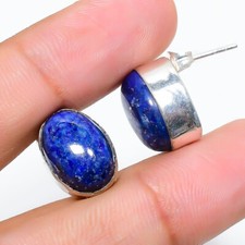 Lapis Lazuli Gemstone 925 Sterling Silver Jewelry Stud Earring Size 0.75"