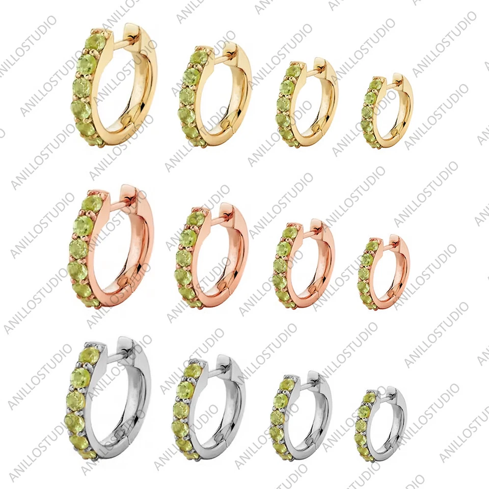 Natural Peridot Cartilage Earrings, Mini HoopsHuggies Earrings 14k Yellow Gold - Image 2 of 4