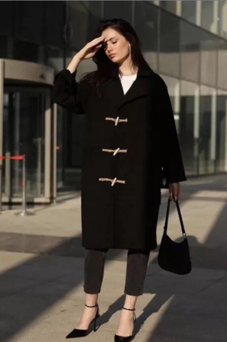 ZARA WOOL BLEND COAT WITH TOGGLES LIMITED EDITION BLACK NEW ZARA WOOL BLEND COAT WITH TOGGLES LIMITED EDITION BLACK NEW