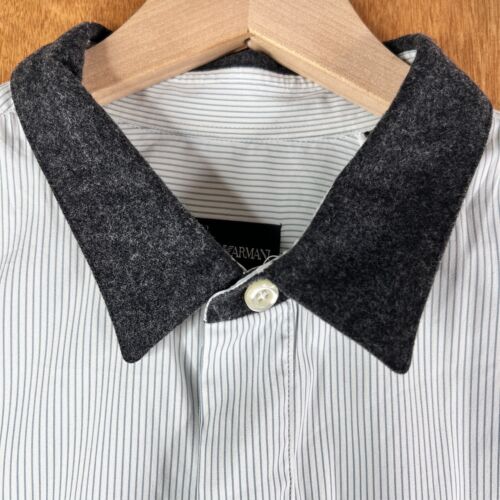 Emporio Armani Shirt Mens 17 EU 43 White Striped Button Up Banker Collar Dress - Picture 4 of 13