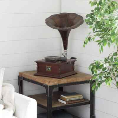 Vintage Style Brown Gramophone | Brass & Wood Phonograph | Retro Record Player