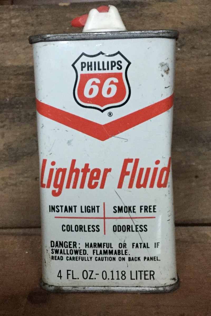 Vintage 4 Oz PHILLIPS 66 Lighter Fluid Oil Oiler Tin Can Gas