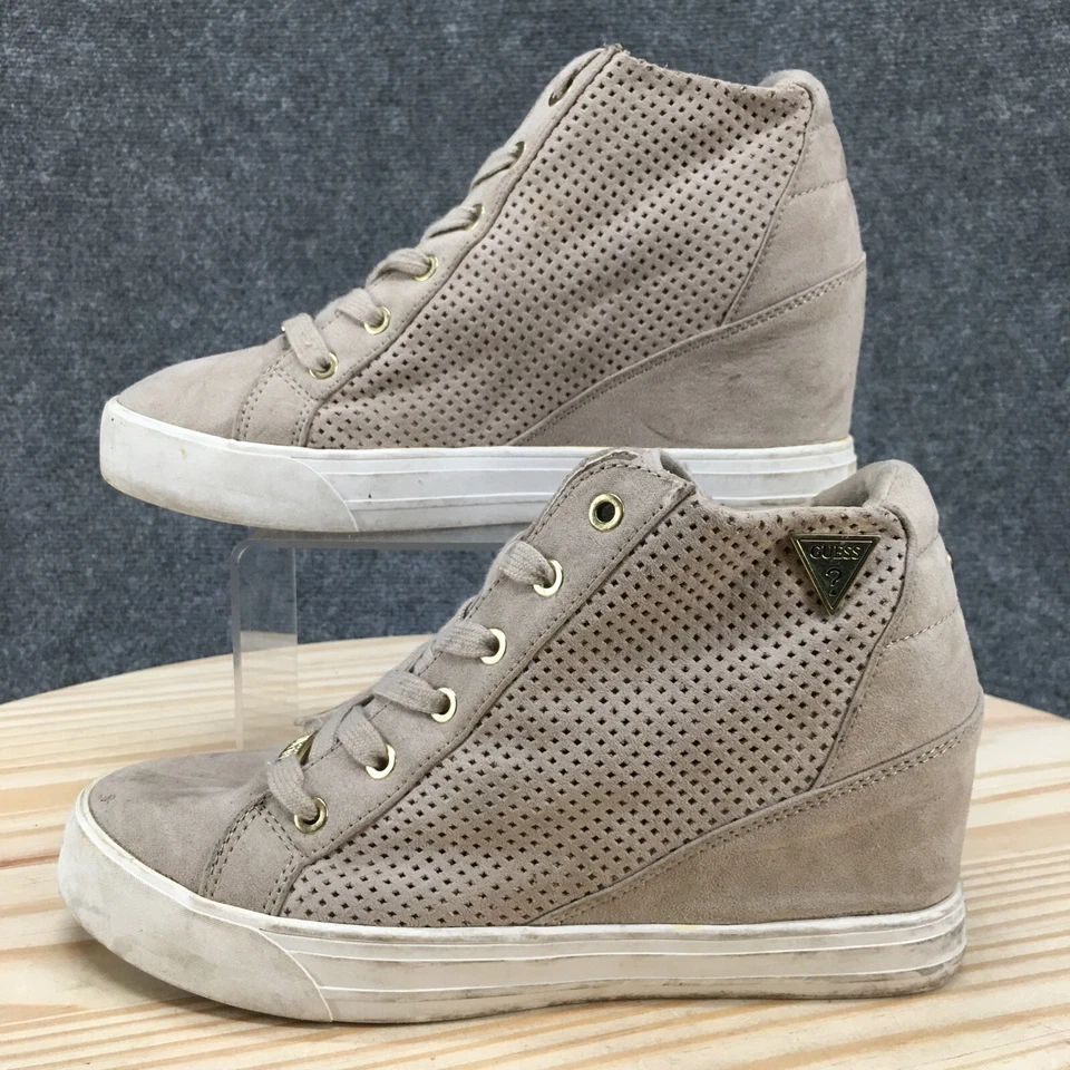 Guess Botas Mujer 10 M Perf Botines Cuña Tenis Beige Tela Con Cordones Foto 2 de 4