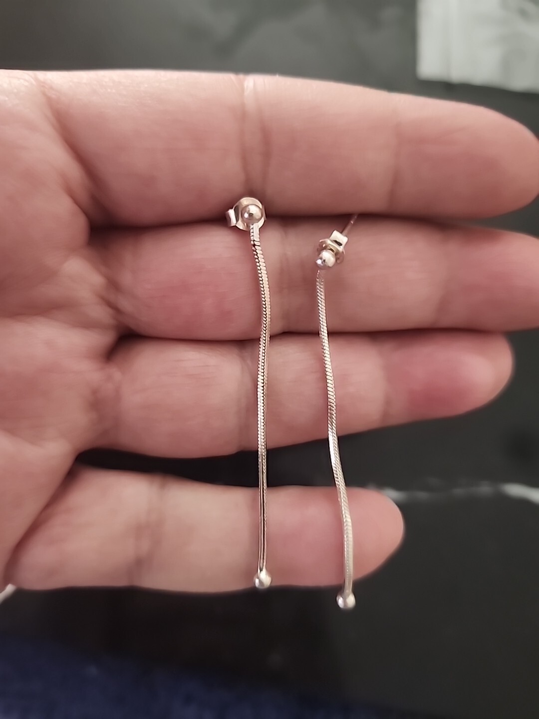 Sterling Silver, Ball Long, Linear statement Dang… - image 4