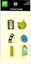 Cat Kitty Meow Mouse Fish Bones Paw Print Metal Charm Stickers RARE 2006