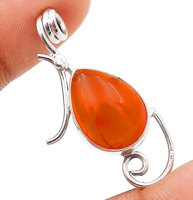 Natural Orange Carnelian 925 Solid Sterling Silver Pendant Jewelry eBay