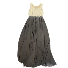 As U Wish Beaded Sequin High-Low Maxi Dress Tan Black Size 3 Sheer Lined