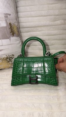 Balenciaga Green Crocodile Embossed Top Handle Bag w/ Detachable