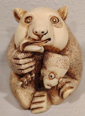 Japanese Carved Netsuke Crouching/Seated Animal Figurine, Ivory-Tone Speckled