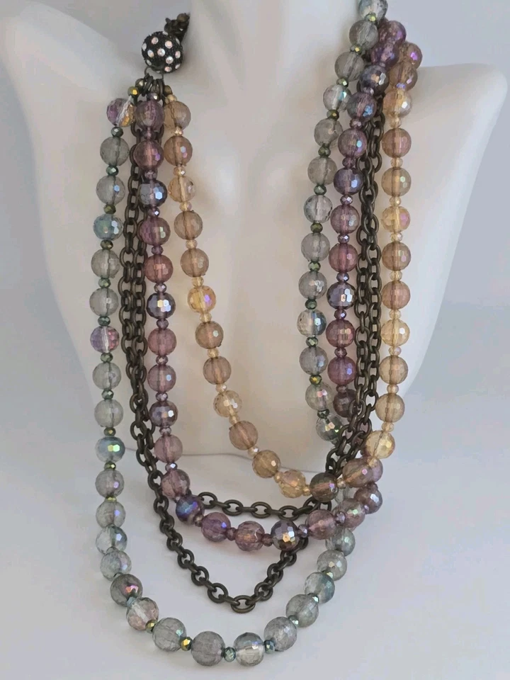 COLLAR DE PASARELA MULTIMARCAS CRISTALES BOREALES Y CADENAS CHAPADAS EN LATÓN☆PREMIER☆22" Foto 2 de 4