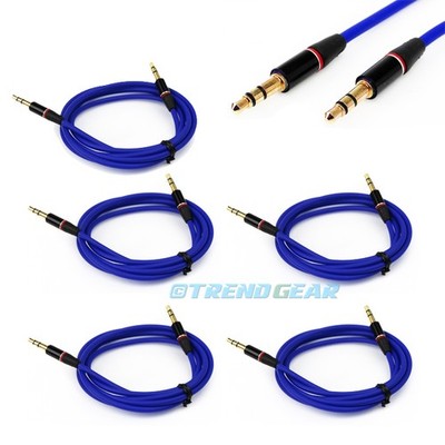 5X 4FT 3.5MM AUX JACK MALE AUDIO STEREO CABLE CORD BLUE FOR IPHONE 5S 5C 5 IPOD