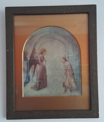 Antike religiöse Lithographie ''Die Verkündigung'' nach Fra Angelico