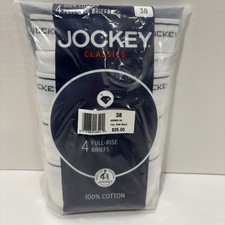 JOCKEY Classics 4-Pack Men's Full-Rise Briefs White Cotton Size 38 New