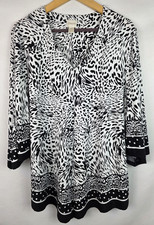 Chico's Women's Top Size 3 XL Black  White 3/4 Sleeve Tunic Shirt Blouse