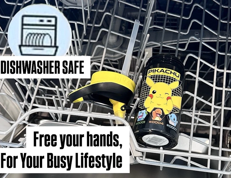 Pokemon Pikachu inspired water Sipper Bottle 600ml Flip Top Straw Kids School - Image 4 of 4