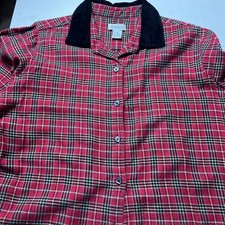 Vintage Plaid Womens Button Up Velvet Collar MED heavyweight Retro Flannel soft