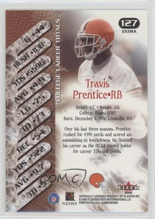 2000 Fleer Gamers Next Gamers Extra Travis Prentice #127 Rookie RC - Image 2 of 2
