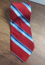 Nautica Men's Necktie 100% Silk Red White Blue Striped Tie Classic T4
