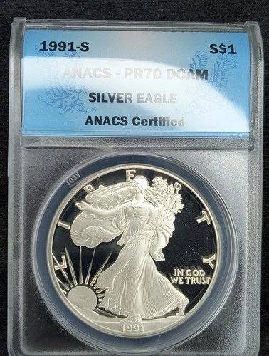 1991-S American Silver Eagle ANACS Proof PR70 Blue Label 70