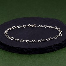 Genuine 925 Sterling Silver 3mm Chain Of Hearts Link Anklet, Minimalist Feminine