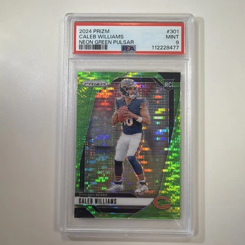 Caleb Williams 2024 Panini Prizm Neon Green Pulsar #301 RC Rookie PSA 9
