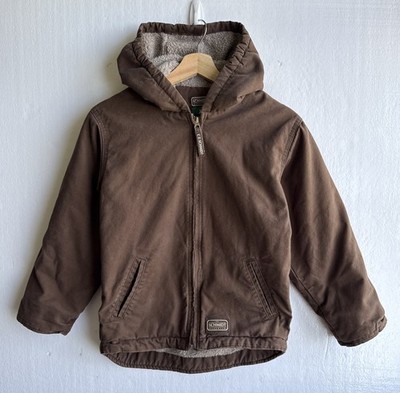 C.E. Schmidt Youth Medium Brown Hooded Zip Sherpa Lined Chore Coat Cozy Winter