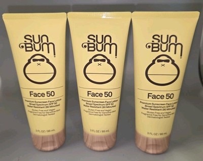 Lot of 3 Sun Bum Broad Spectrum 50 SPF Premium Sunscreen Face Lotion 3 Oz  9/26