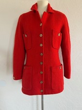 Vintage Chanel Jacket Red Blazer Gold CC Logo Buttons FR 38 Medium