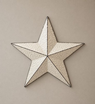 Antique White Metal Barn Star Distressed White Star Raised Scroll Design 16 