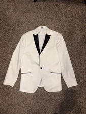 J Ferrar Men's White Tuxedo Jacket Black Shawl Lapel One Button 40 Cotton