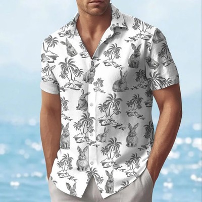Bunny Rabbit Pattern Hawaiian Shirt For Men Cute Animal Lover
