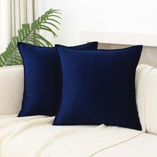 Velvet Navy Blue Throw Pillow Covers 18x18 Inches Pack of 2 Soft Decorative S...