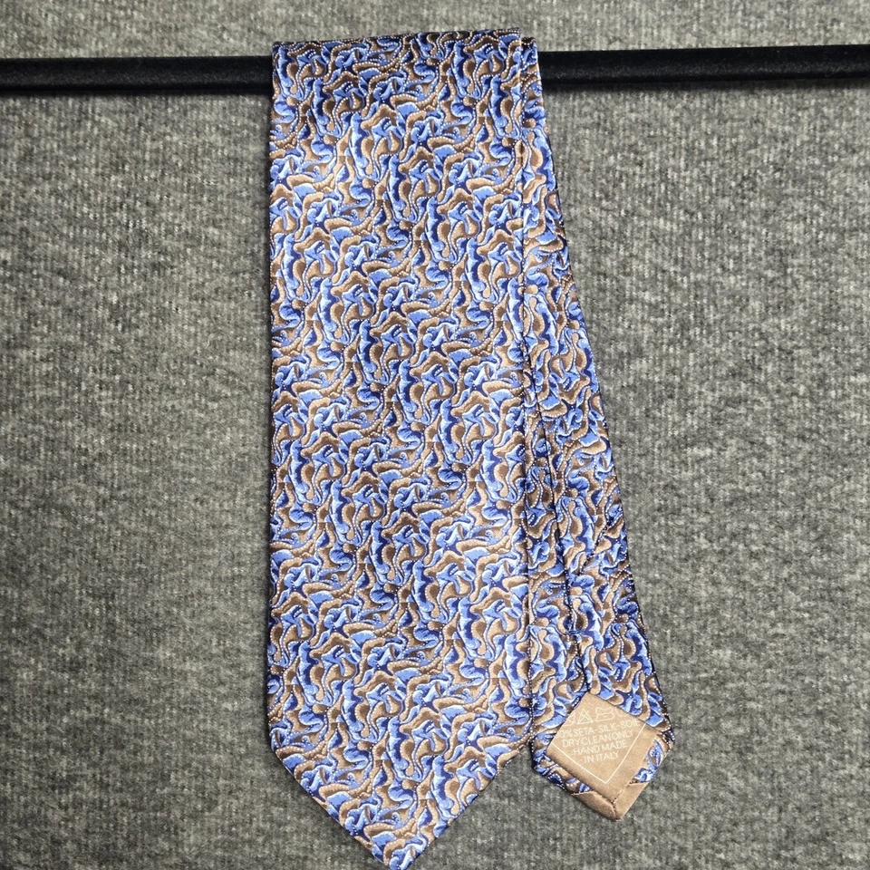 Men's Italo Ferretti Silvi Marina Luxury Silk Tie Italy Blue Geometric 68" x 3.5 - Image 2 of 3