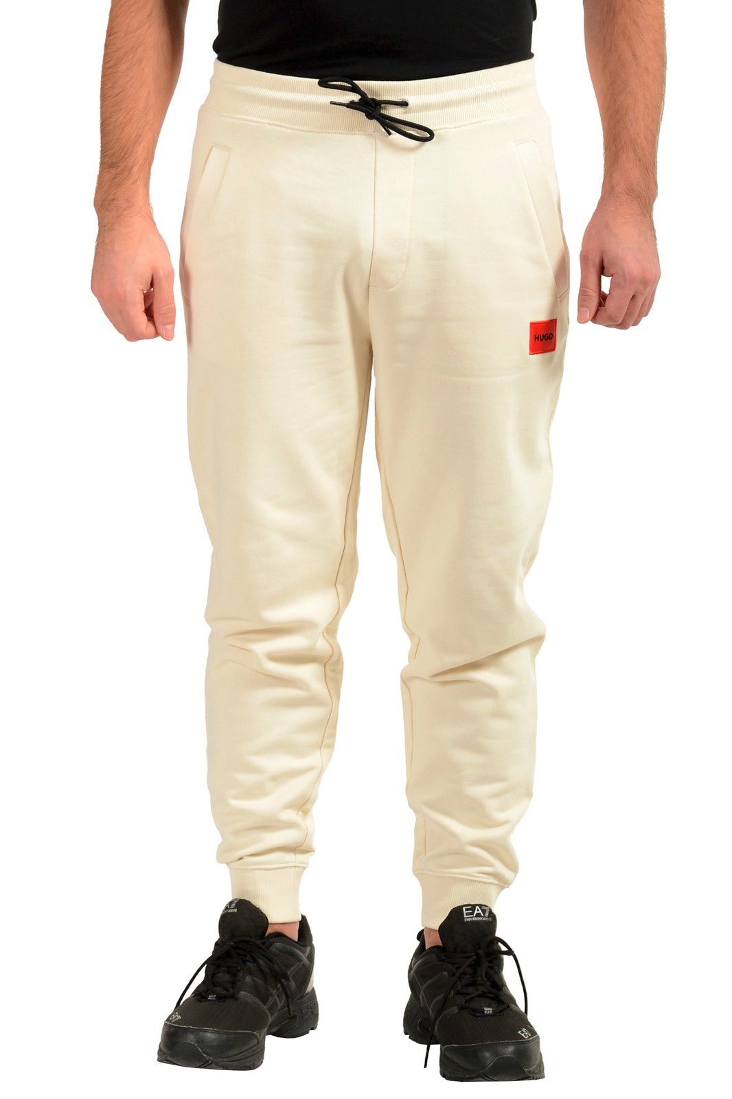 Спортивные брюки Hugo Boss мужские Doak212 бежевого цвета с принтом логотипа 15790₽