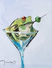 Jose Trujillo Fine Art PRINT 16x20" Collectible Artist Frog Martini Still Life