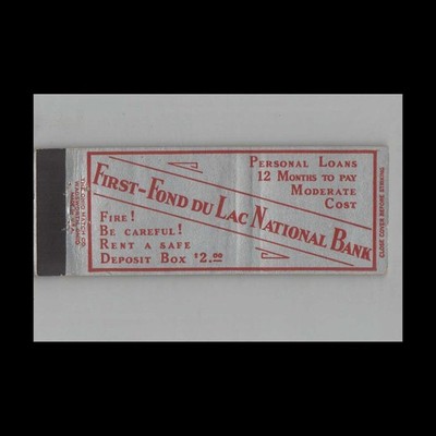 Full Length Matchbook Cover First-Fond Du Lac National Bank Fond Du Lac WI