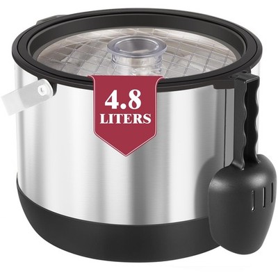 FiveHome 5QT/4.8L Insulated Ice Bucket - Double Wall, Scoop & Lid, Black
