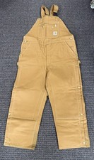 Carhartt Brown Double Front Carpenter Bib Overalls Quilt Lined Zip To Thigh- New