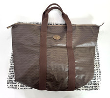   Mario Valentino Italy Brown Monogram Tote Travel Bag Large Handbag V Logo 459