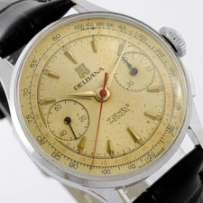 FINE DELBANA CHRONOGRAPH NICE VINTAGE DIAL STEEL MANUAL WIND GENTS WATCH