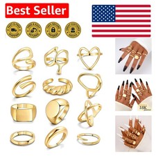 Adjustable 18K Gold Plated Stacking Rings - 12PC Set for Fashionable Women