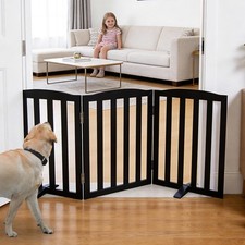 Foldable Freestanding Indoor Dog Gate for House Wood Long Pet Gates Dog Fence...